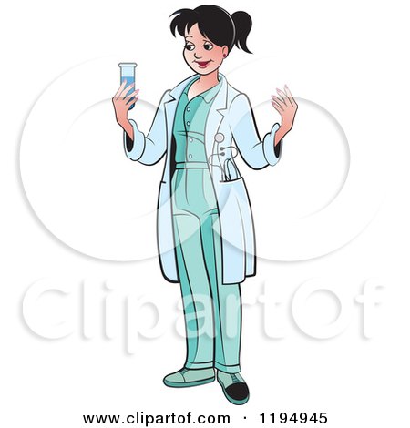 Clipart of a Female Doctor Holding a Test Tube - Royalty Free Vector Illustration by Lal Perera