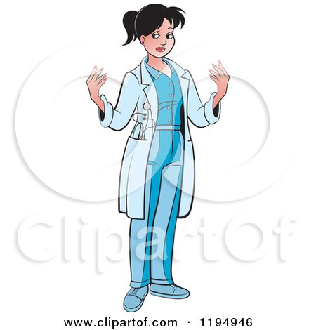 Clipart of a Female Doctor Waiting for Gloves - Royalty Free Vector Illustration by Lal Perera