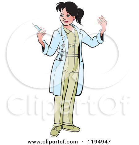 Clipart of a Female Doctor Holding a Vaccine Syringe - Royalty Free Vector Illustration by Lal Perera