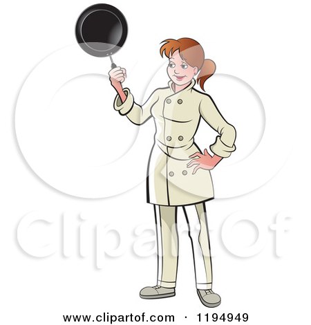 Clipart of a Female Chef Holding up a Pan - Royalty Free Vector Illustration by Lal Perera