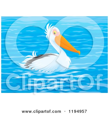 Cartoon of a Pelican Floating on Blue Water - Royalty Free Clipart by Alex Bannykh