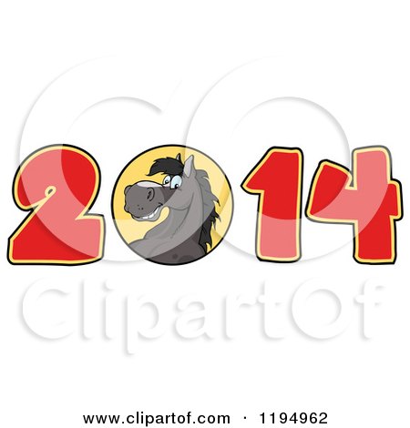 Cartoon of a Black New Year 2014 Horse - Royalty Free Vector Clipart by Hit Toon