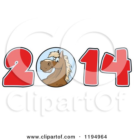 Cartoon of a Brown New Year 2014 Horse - Royalty Free Vector Clipart by Hit Toon