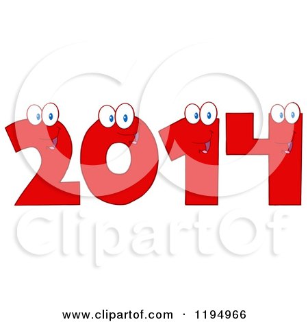 Cartoon of Red New Year 2014 Number Characters - Royalty Free Vector Clipart by Hit Toon