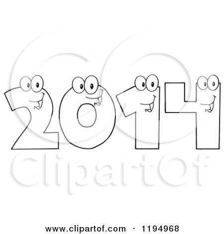 Cartoon of Outlined New Year 2014 Number Characters - Royalty Free Vector Clipart by Hit Toon