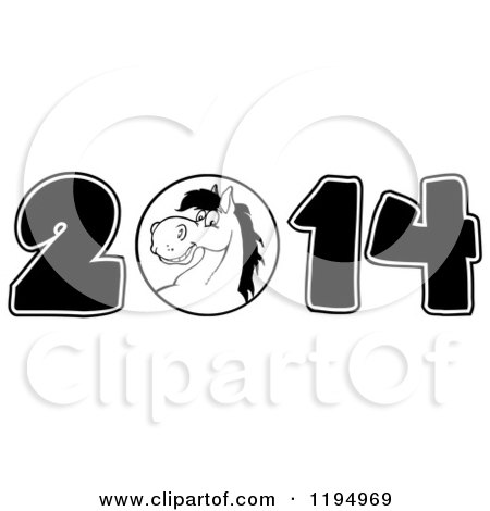 Cartoon of a Black and White New Year 2014 Horse - Royalty Free Vector Clipart by Hit Toon