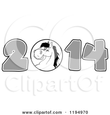 Cartoon of a Grayscale New Year 2014 Horse - Royalty Free Vector Clipart by Hit Toon