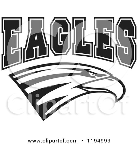 Clipart of a Black and White Eagle Head with EAGLES Team Text - Royalty Free Vector Illustration by Johnny Sajem