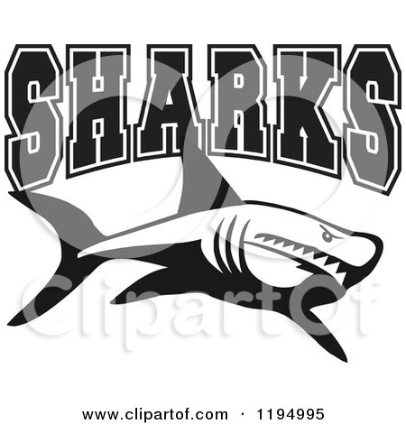 Clipart of Black and White SHARKS Text over a Shark - Royalty Free Vector Illustration by Johnny Sajem