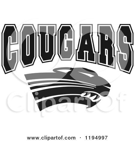 Clipart of a Black and White Big Cat and COUGARs Team Text - Royalty Free Vector Illustration by Johnny Sajem