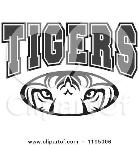 Clipart of Grayscale TIGERS Text over an Eyes Oval - Royalty Free Vector Illustration by Johnny Sajem