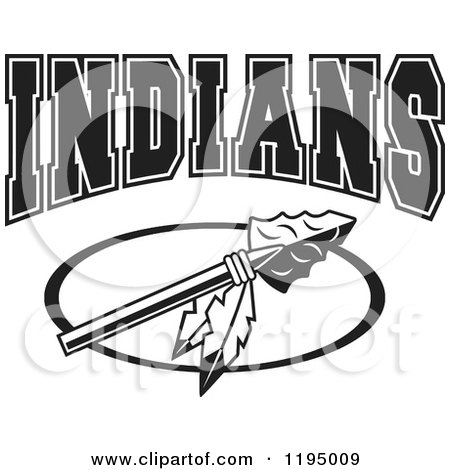 Clipart of a Black and White Arrowhead with Feathers and INDIANS Team Text - Royalty Free Vector Illustration by Johnny Sajem
