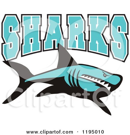 Clipart of Blue SHARKS Text over a Shark - Royalty Free Vector Illustration by Johnny Sajem