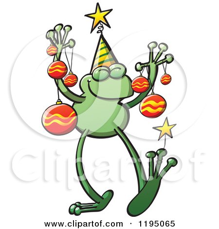 Cartoon of a Happy Christmas Frog with Ornaments - Royalty Free Vector Clipart by Zooco