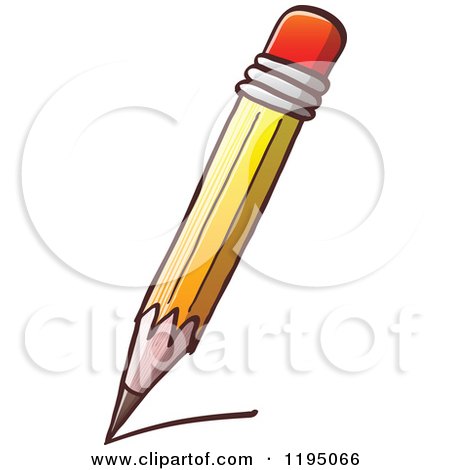 Cartoon of a Yellow Eraser Tip Pencil Writing - Royalty Free Vector Clipart by Zooco