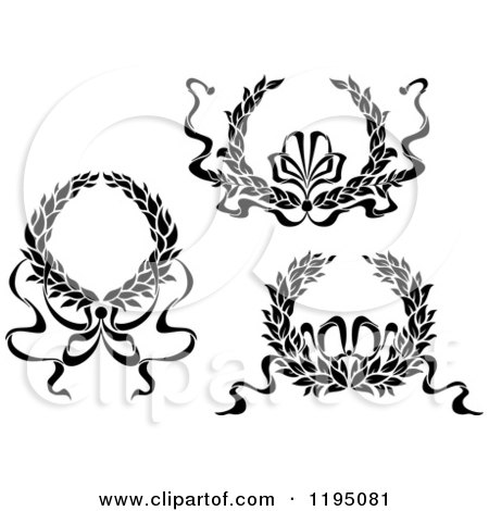 Clipart of Black and White Laurel Wreaths with Bows and Ribbons 3 - Royalty Free Vector Illustration by Vector Tradition SM