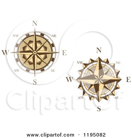 Clipart of Brown and White Compass Roses - Royalty Free Vector Illustration by Vector Tradition SM