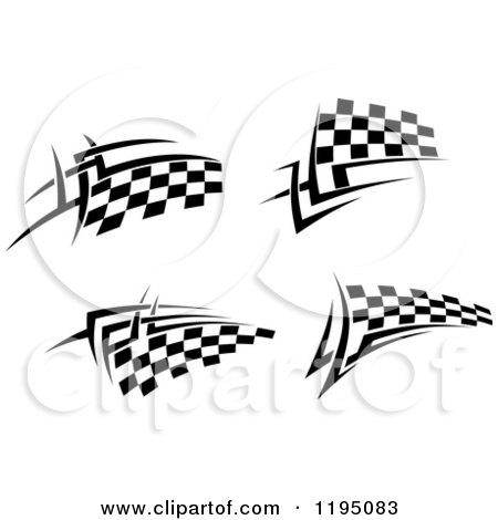 Clipart of Black and White Checkered Tribal Racing Flags 2 - Royalty Free Vector Illustration by Vector Tradition SM