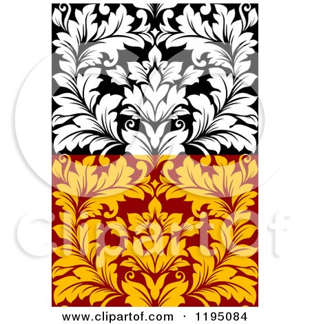 Clipart of Black and White and Red and Yellow Seamless Damask Patterns - Royalty Free Vector Illustration by Vector Tradition SM