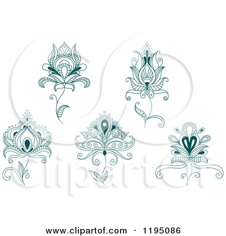 Clipart of Teal Henna Flowers 6 - Royalty Free Vector Illustration by Vector Tradition SM
