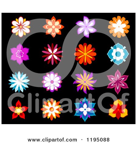 Clipart of Colorful Flowers on Black 3 - Royalty Free Vector Illustration by Vector Tradition SM