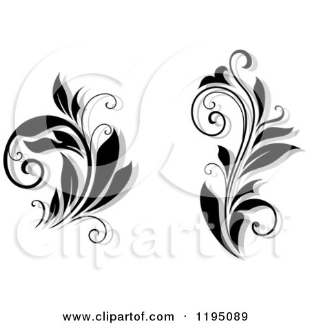 Clipart of Black and White Flourishes with Shadows - Royalty Free Vector Illustration by Vector Tradition SM