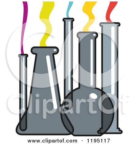 Clipart of Science Lab Flasks and Test Tubes with Colorful Smoke - Royalty Free Vector Illustration by Vector Tradition SM