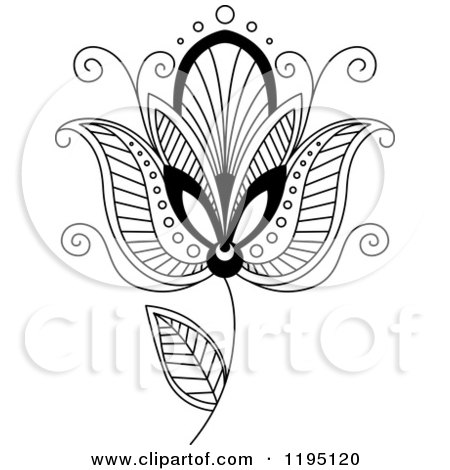 Clipart of a Black and White Henna Flower 2 - Royalty Free Vector Illustration by Vector Tradition SM