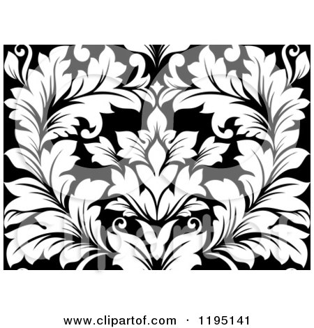 Clipart of a Black and White Seamless Damask Pattern - Royalty Free Vector Illustration by Vector Tradition SM