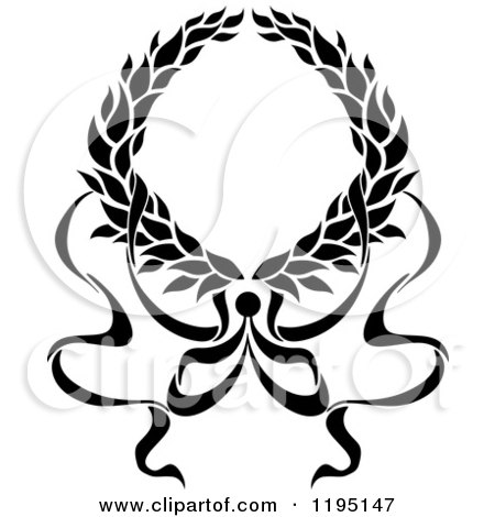 Clipart of a Black and White Laurel Wreath with a Bow and Ribbons 10 - Royalty Free Vector Illustration by Vector Tradition SM