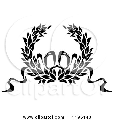 Clipart of a Black and White Laurel Wreath with a Bow and Ribbons 11 - Royalty Free Vector Illustration by Vector Tradition SM