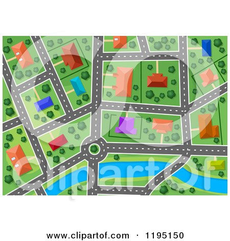 Clipart of an Aerial Map of a Surburban Area and River - Royalty Free Vector Illustration by Vector Tradition SM
