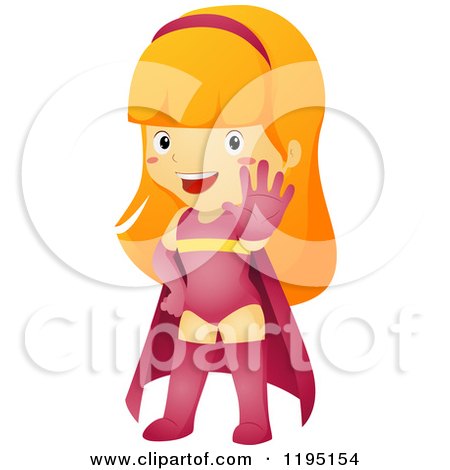 Cartoon of a Super Hero Girl Gesturing to Stop - Royalty Free Vector Clipart by BNP Design Studio