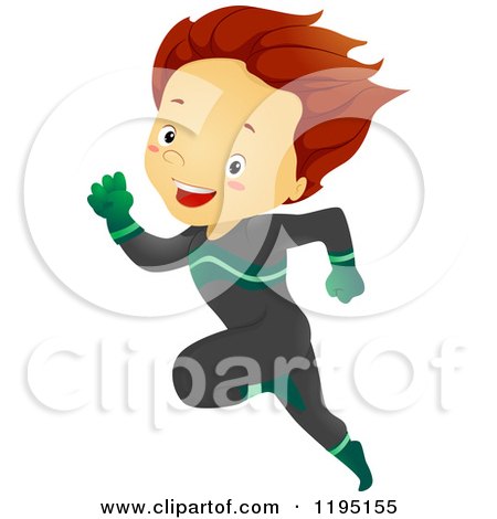 Cartoon of a Running Brunette Super Hero Boy - Royalty Free Vector Clipart by BNP Design Studio