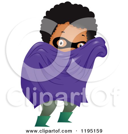 Cartoon of a Black Super Hero Boy with a Cape and Mask - Royalty Free Vector Clipart by BNP Design Studio