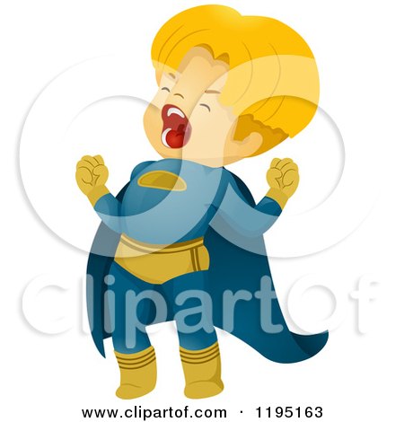 Cartoon of a Shouting Blond Super Hero Boy - Royalty Free Vector Clipart by BNP Design Studio