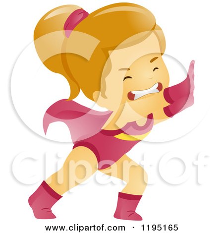 Cartoon of a Super Hero Girl Pushing - Royalty Free Vector Clipart by BNP Design Studio