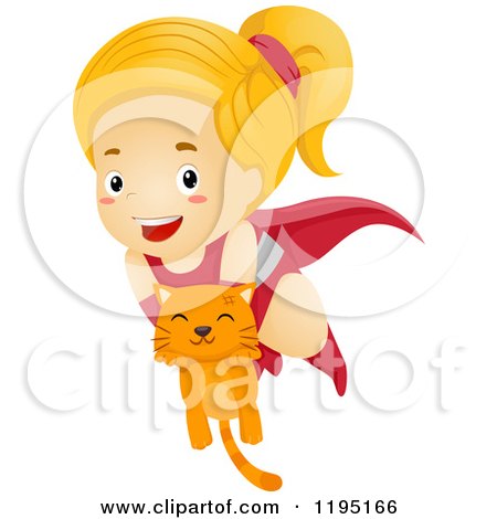 Cartoon of a Super Hero Girl Saving a Kitten - Royalty Free Vector Clipart by BNP Design Studio