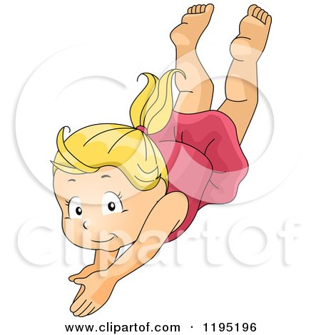 Cartoon of a Happy Blond Girl Diving - Royalty Free Vector Clipart by BNP Design Studio