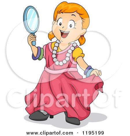 Cartoon of a Happy Red Haired Girl Playing Dress up - Royalty Free Vector Clipart by BNP Design Studio