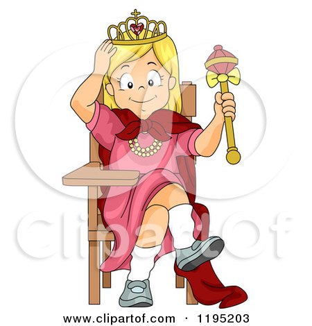 Cartoon of a Happy Blond Princess Girl Sitting at a Desk - Royalty Free Vector Clipart by BNP Design Studio