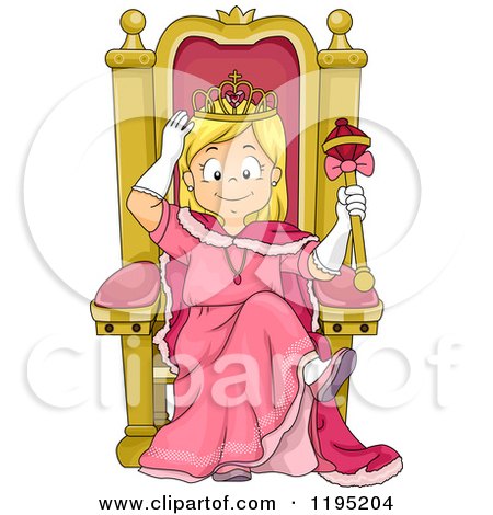 Cartoon of a Happy Blond Princess Girl Sitting on a Throne - Royalty Free Vector Clipart by BNP Design Studio