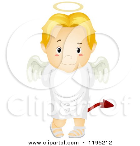 Cartoon of a Deceitful Blond Angel Boy with a Devil Tail - Royalty Free Vector Clipart by BNP Design Studio