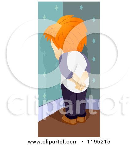 Cartoon of a Red Haired Boy on Time out in a Corner - Royalty Free Vector Clipart by BNP Design Studio