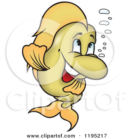 Cartoon of a Happy Golden Fish with Bubbles - Royalty Free Vector Clipart by dero