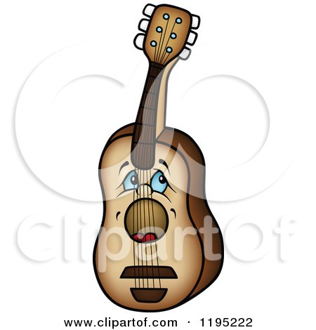Cartoon of a Sad Blue Eyed Guitar - Royalty Free Vector Clipart by dero  #1195222