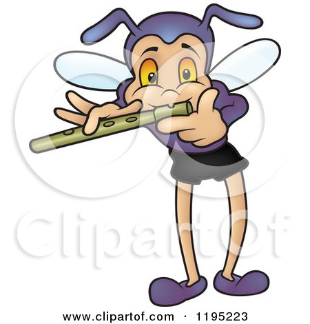 Cartoon of a Bug Playing a Flute - Royalty Free Vector Clipart by dero