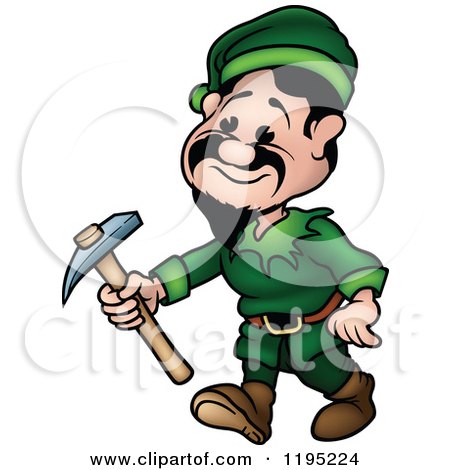 Cartoon of a Happy Dwarf Carrying a Pickaxe - Royalty Free Vector Clipart by dero