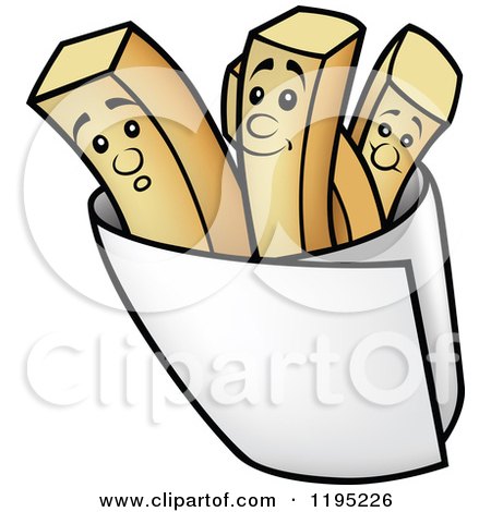 Cartoon of a Carton of Happy French Fries - Royalty Free Vector Clipart by dero