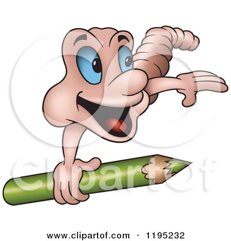 Cartoon of a Happy Earth Worm with a Colored Pencil - Royalty Free Vector Clipart by dero